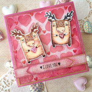 Kartka walentynkowa "Zakochane renifery"