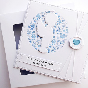 Kartka z aniołkiem-chłopczykiem na Chrzest