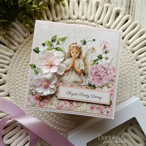 Kartka z okazji chrztu świętego, personalizowana różowa c15