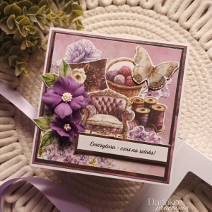 Kartka z okazji przejścia na emeryturę, fioletowa, relaks, e17