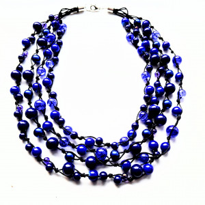 Kobalt -  Naszyjnik ze sznurka i szkła