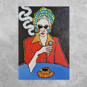 kobieta na czarnym tle obraz olejny portret damy