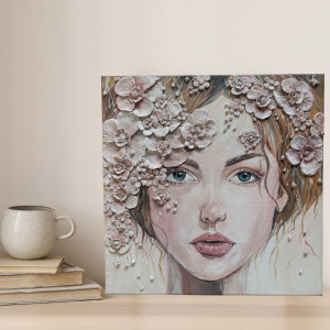 „Kobieta w kwiatach” - Obraz strukturalny - 40 × 40 cm