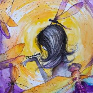 "Kobieta wiatr" akwarela artystki Adriany Laube