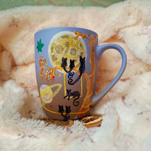 Kocia noc kubek ręcznie malowany księżyc gwiazdy