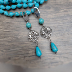 Kolczyki Ażurowy Liść Turkusowy Howlit