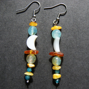 Kolczyki bursztyn,masa perłowa, jadeit, agat