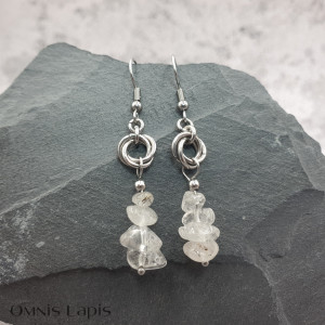 Kolczyki chainmaille - kwarc z rutylem