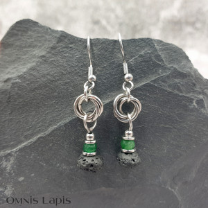Kolczyki chainmaille - lawa i jadeit