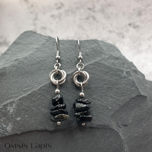 Kolczyki chainmaille - obsydian