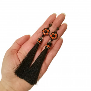 Kolczyki chwosty black orange long