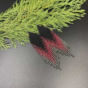 Kolczyki cieniowane czarno malinowo srebrne #1029