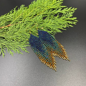 Kolczyki cieniowane granatowo zielono złote #1024