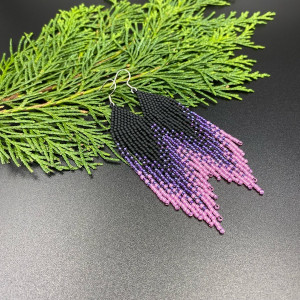 Kolczyki cieniowane z frędzlami czarny fioletowy różowy #1034