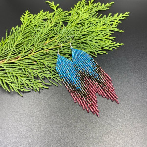 Kolczyki cieniowane z frędzlami niebieski brązowy malinowy #1035