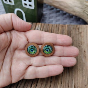 Kolczyki drewniane Pawie Oko – ręcznie wykonane