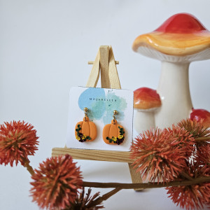 Kolczyki dynie z kwiatami