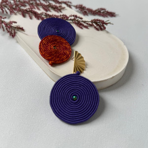 Kolczyki fioletowo rude asymetryczne koła