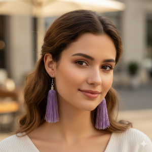 Kolczyki Frędzle LILI Eleganckie Kolczyki Chwosty z Koralików