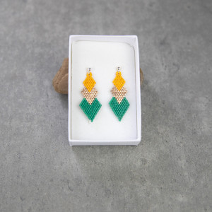 Kolczyki geometryczne z koralików - pomarańczowo turkusowe