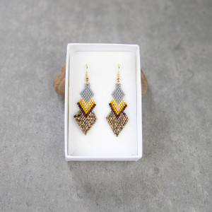 Kolczyki geometryczne z Miyuki - szary żółty i brązowy