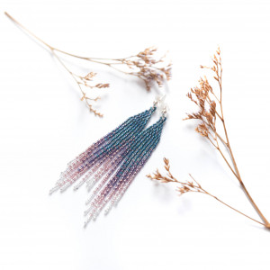 Kolczyki indiańskie krótkie niebiesko-różowe