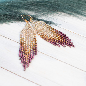 Kolczyki indiańskie krótkie złoto-fioletowe