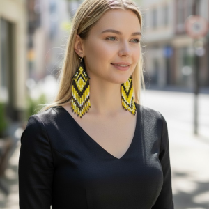 kolczyki - indiańskie piórka - żółte