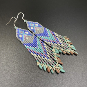 kolczyki indiańskie plecione kobaltowe #720