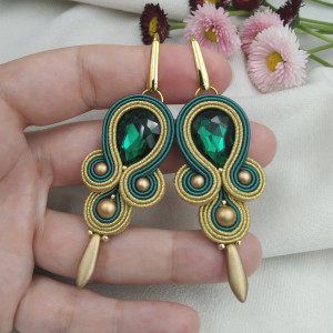 Kolczyki klipsy złote zielone szmaragdowe