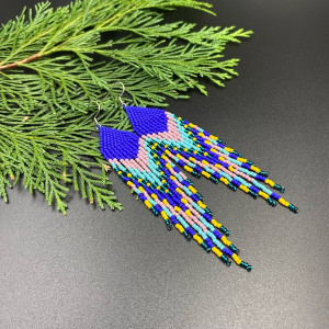 kolczyki koralikowe etno - chabrowe #1012