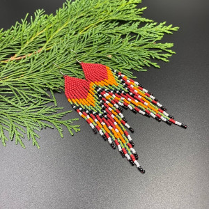 kolczyki koralikowe etno - czerwone #1015