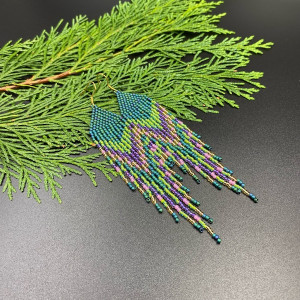 kolczyki koralikowe etno - morska zieleń #1018