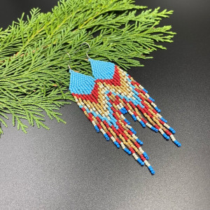 kolczyki koralikowe etno niebieskie #1021