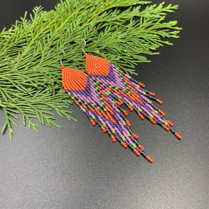 kolczyki koralikowe etno pomarańczowe #1020