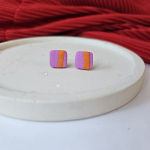 Kolczyki kwadraty różowo pomarańczowe