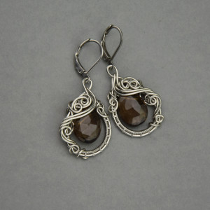 Kolczyki kwarc dymny wire wrapping