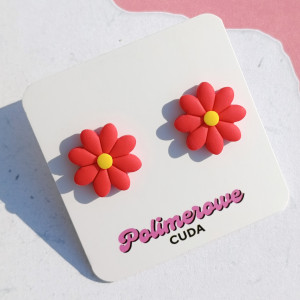 Kolczyki kwiatki czerwone sztyfty