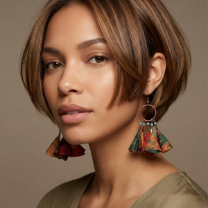 Kolczyki Kwiatki Kolorowe z Koralikami Etno Biżuteria