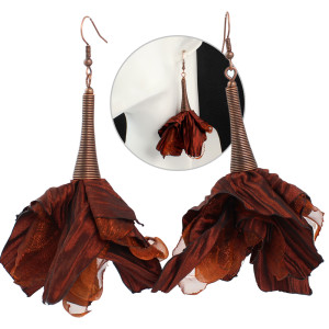 Kolczyki Kwiaty Czekoladowe Duże Szerokie Miedziane Boho Witchy