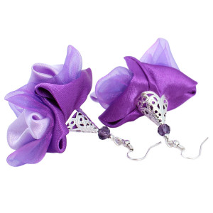 Kolczyki Kwiaty Fioletowe Lawendowe Szerokie Srebrne Bigle