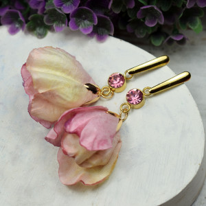 Kolczyki kwiaty - fioletowo złote