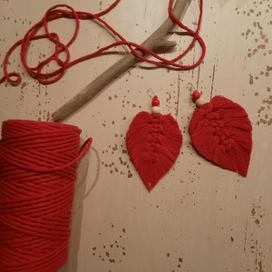 kolczyki listki boho czerwone