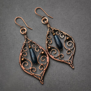 Kolczyki miedziane z apatytem wire wrapping