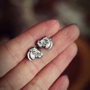 Kolczyki mini hipopotamy sztyfty ze srebra