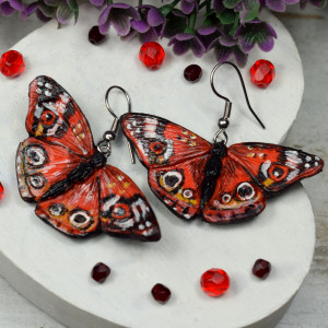 Kolczyki motyle w odcieniach czerwieni