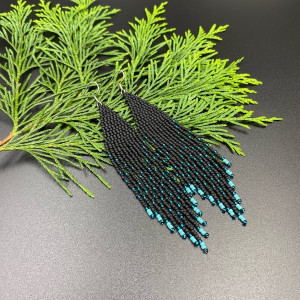 Kolczyki nakrapiane czarny morski turkus #995