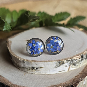 Kolczyki niezapominajki wkręty srebrne okrągłe