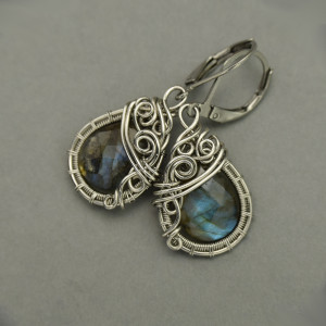 Kolczyki oryginalne labradoryt wire wrapping