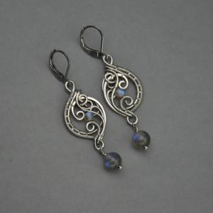 Kolczyki oryginalne labradoryt wire wrapping 3